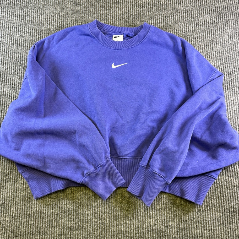 Nike Cropped Sweatshirt Small Purple Cotton Blend Embroidered Swoosh Crewneck